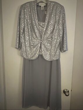 Jeanne Alexander Silver Sequin Jacket with Light Gray Dress